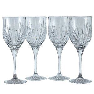 Cristal D'Arques Madrigal Water Goblet Glasses 8.5" set/4 fan cut crystal ribbed